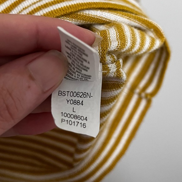 BONOBOS Extra Fine Merino Wool Blend Mustard Yellow & White Striped Sweater L - Picture 6 of 10